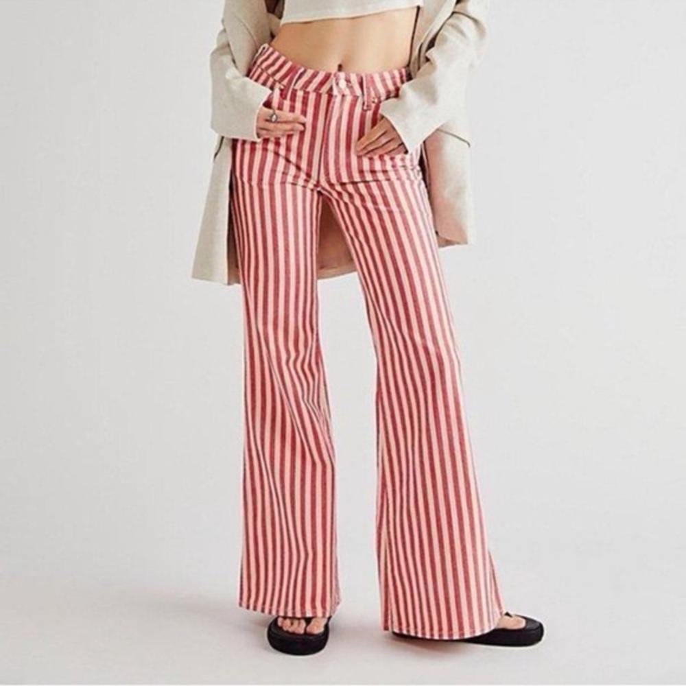 pink and white striped wide leg Wrangler pant